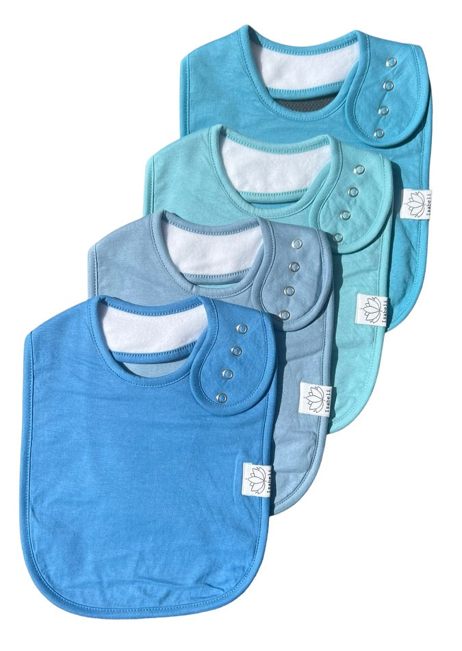 Blues Special Needs Organic Cotton Bibs, Unisex 4-pack Large for Feeding, Drooling, Adjustable